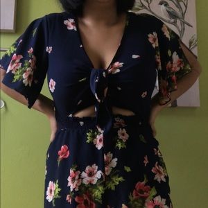 navy floral romper
